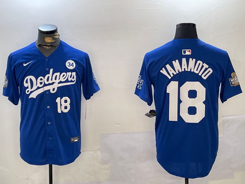 Men Los Angeles Dodgers #18 Yamamoto Blue Game 2024 Nike MLB Jersey style 11213->los angeles dodgers->MLB Jersey